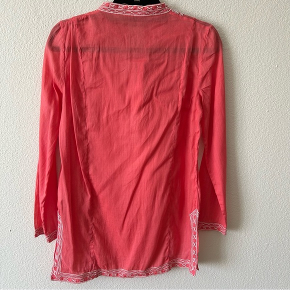 Zara Basic Coral Orange Swim Cover Up Tunic Dress Sz S Caftan White Embroidery - Picture 5 of 11